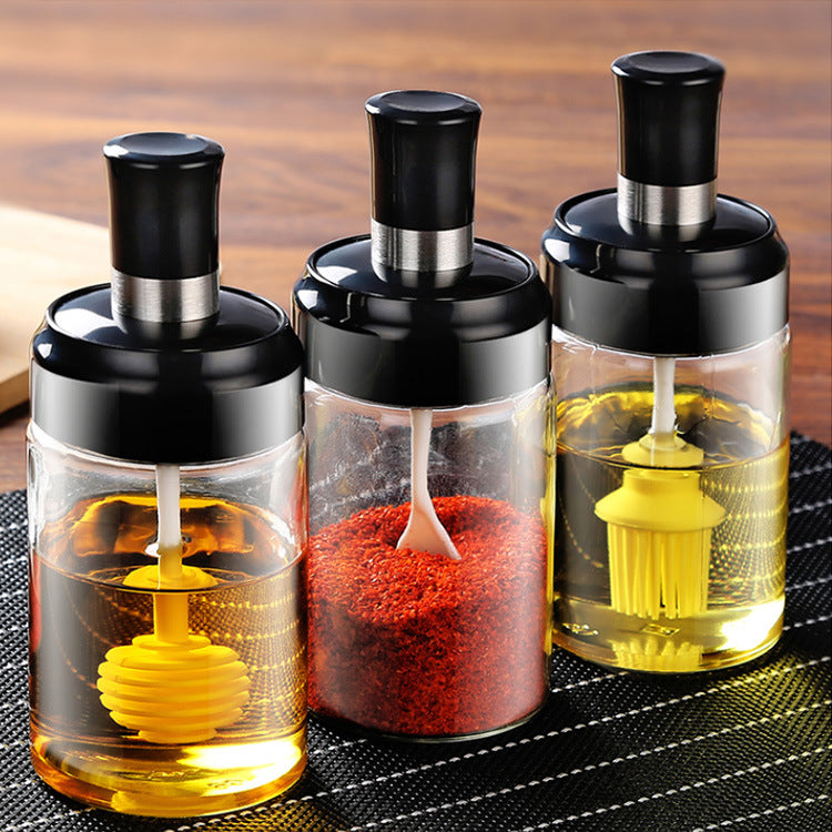 250ml Kitchen Condiment Jar Glass Seasoning Bottle With Honey Brush