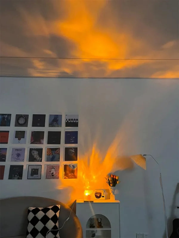Dynamic Rotating Water Ripple Night Light 3 Colors Flame Crystal Lamp For Living Room Study Bedroom